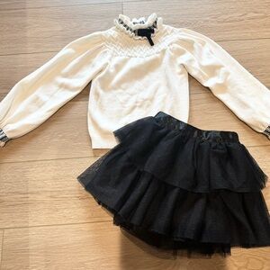 Janie&Jack size 6 - Off-White Ruffled Sweater and Black Layered Skirt Set